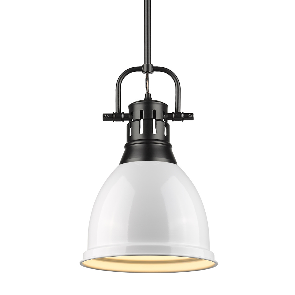 Yep by Golden Lighting Duncan 1-light 9in Rod Hung Pendant in Matte Black and White shade